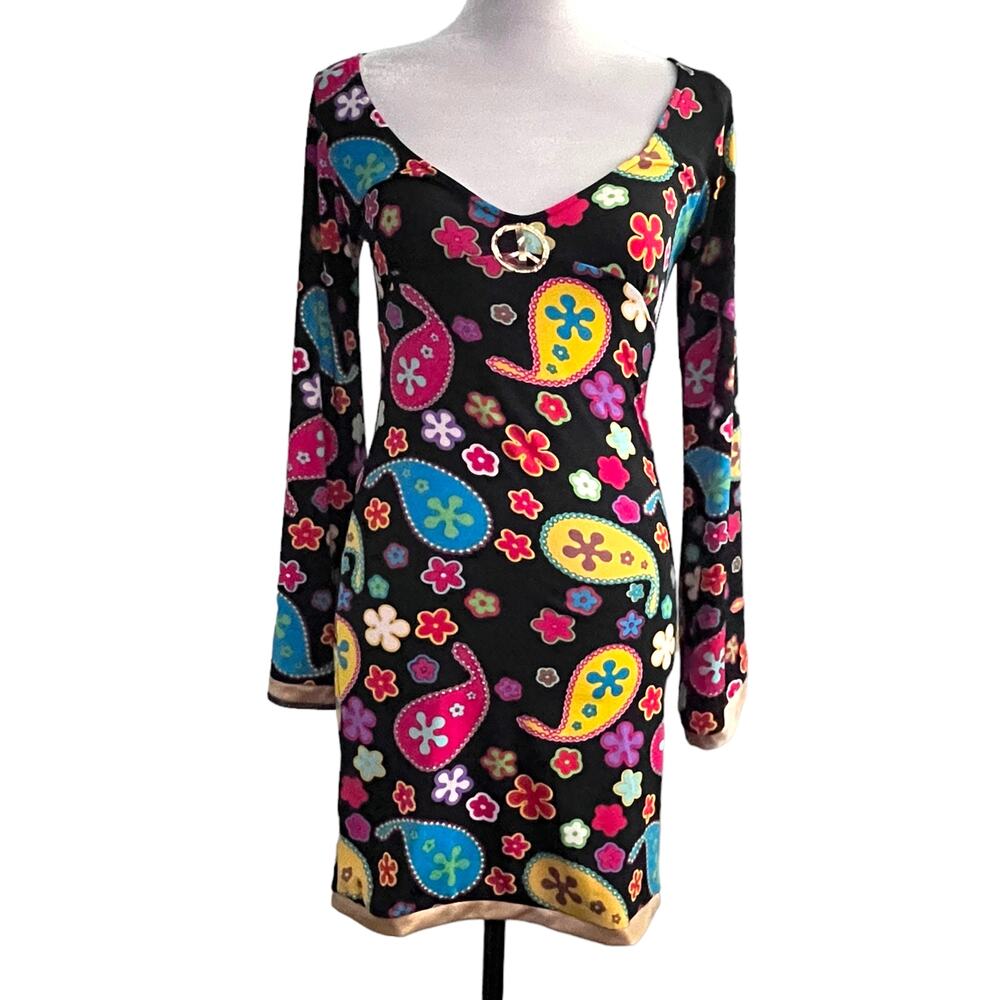 Hippie 60's Flower Power Dress Costume Peace Cutout with Daisy Headband Small
